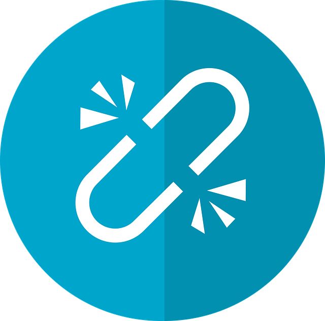 White broken chain link icon on a blue circle, symbolizing a broken or disconnected website link.