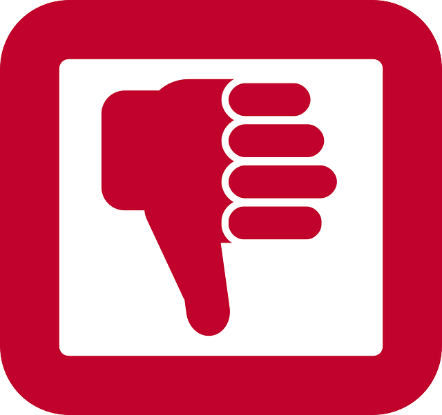Red thumbs down icon inside a rounded red square, symbolizing website disapproval or dislike.