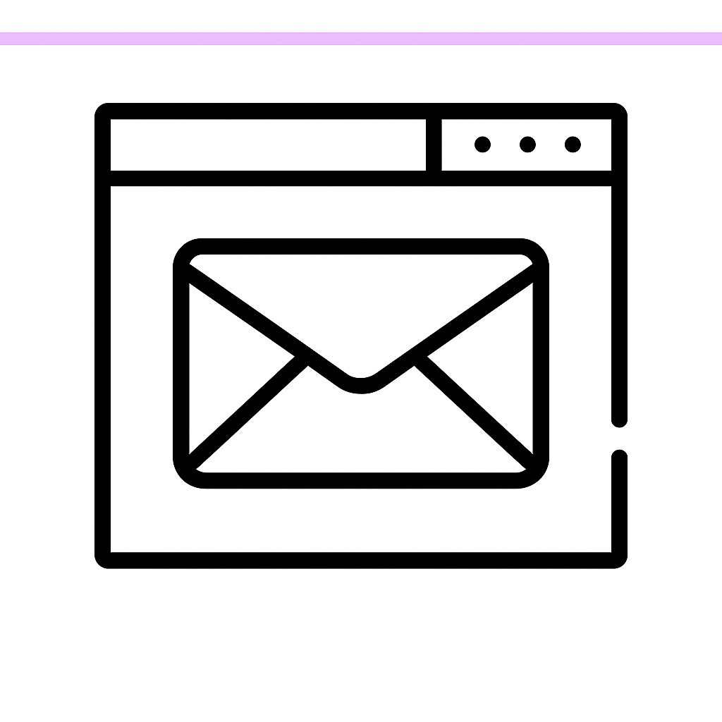 Black outlined envelope icon inside a web browser window, with a purple line at the top, on a white background.