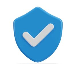 Blue shield with a white check mark in the center, symbolizing security or verification.