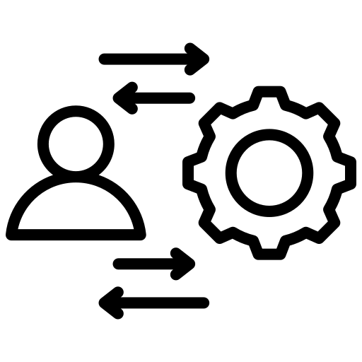 Icon of a person and a gear with arrows between them, symbolizing interaction or process automation.