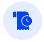 Blue icon of a paper roll with a clock on it, inside a light blue circle.