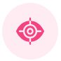 Pink eye icon with a target symbol in the center, on a light pink circular background.