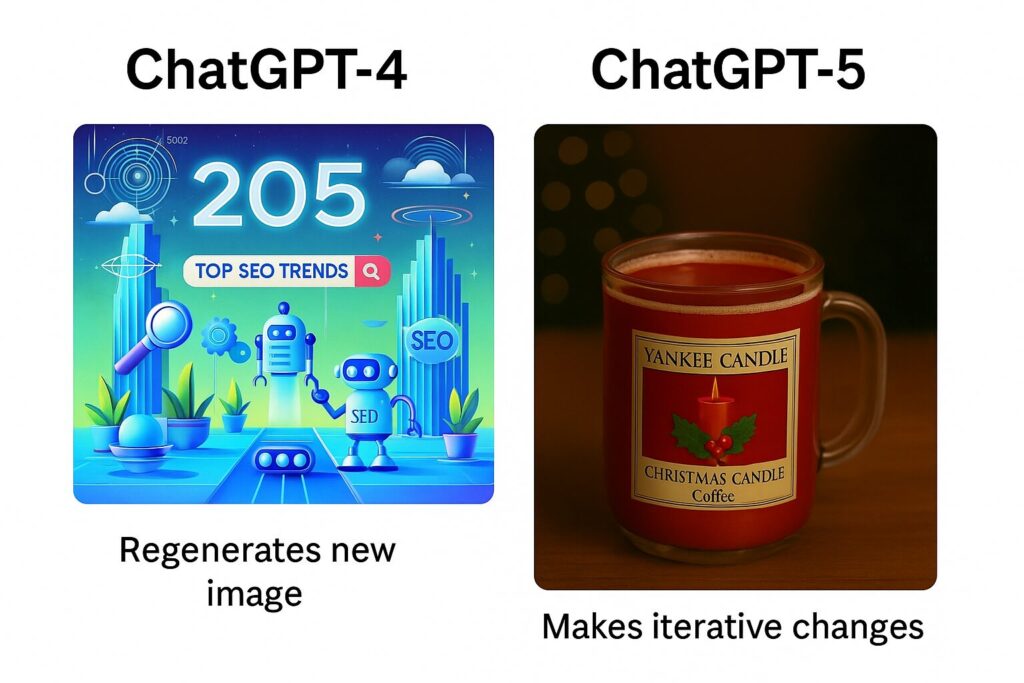 Compare ChatGPT v4 vs v5 image editing: see how v4 regenerated new images while v5 makes smooth, iterative edits that keep your design intact.