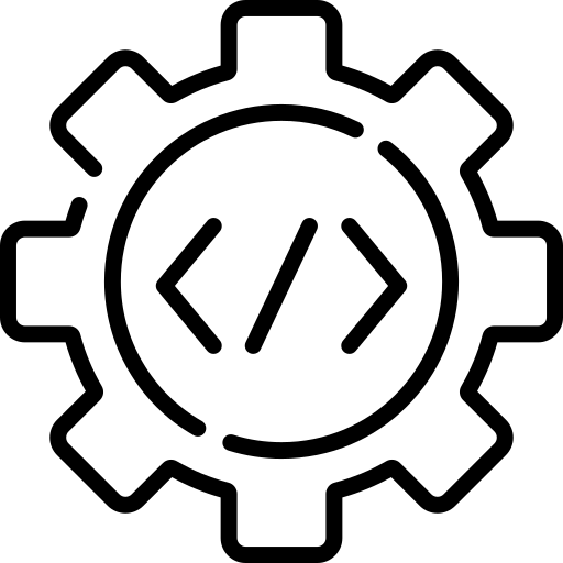 Black gear icon with angled code brackets inside, symbolizing website coding or programming settings.