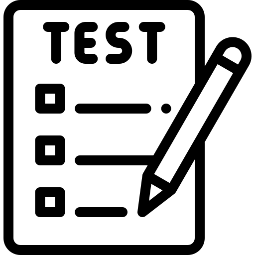 Icon of a website checklist labeled TEST with three checkboxes and a large pencil to the right.