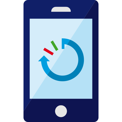 Illustration of a smartphone displaying a circular progress chart with blue, red, and green segments.
