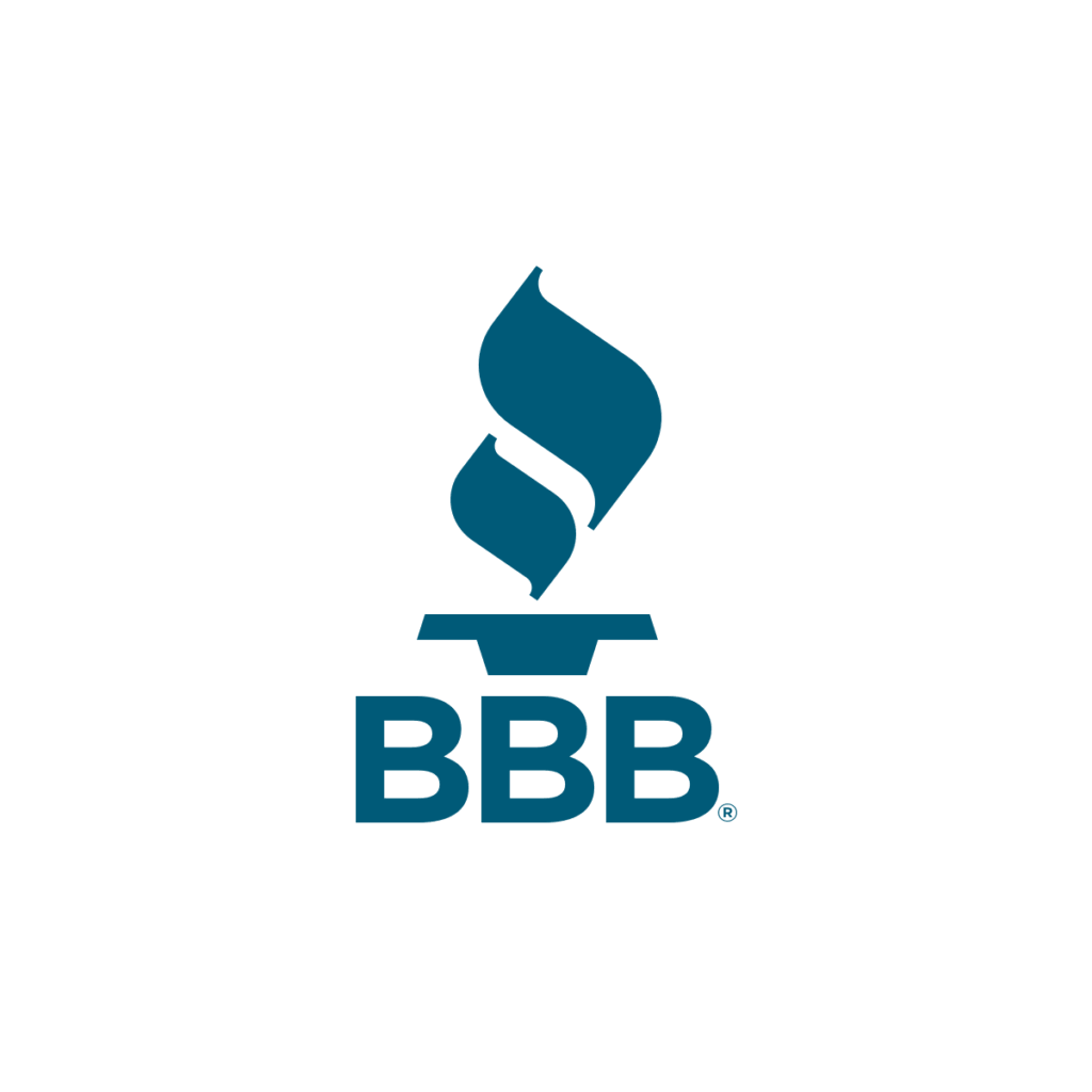 Blue Better Business Bureau (BBB) torch logo on a white background for use on your website.
