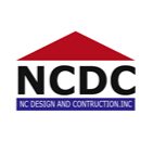 Logo with a red roof above bold NCDC and website text, NC Design and Construction, Inc., in a blue rectangle below.
