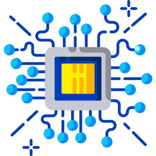 Illustration of a computer chip with blue circuit lines, symbolizing website technology and digital connectivity.