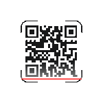 Red and black QR code on a white background, perfect for website links. Rounded corners and a gradient shadow at the bottom.