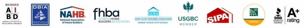 Row of logos for various building, architecture, and home certification organizations featured on the website.